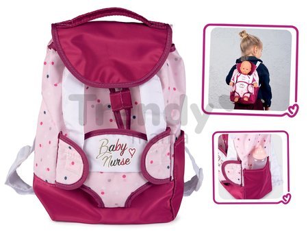 Batoh s nosičom pre 42 cm bábiku Violette Baby Nurse Smoby a s vreckom pre fľašku nastaviteľné ramienka