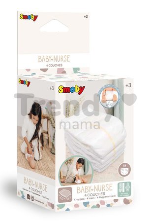 Plienky pampersky 4 kusy Nappies Natur D'Amour Baby Nurse Smoby pre bábiku do 50 cm