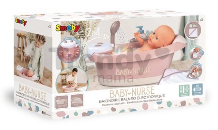 Vanička s tečúcou vodou v sprche Balneo Bath Natur D'Amour Baby Nurse Smoby s jacuzzi kúpeľom so svetlom a bublaním elektronické