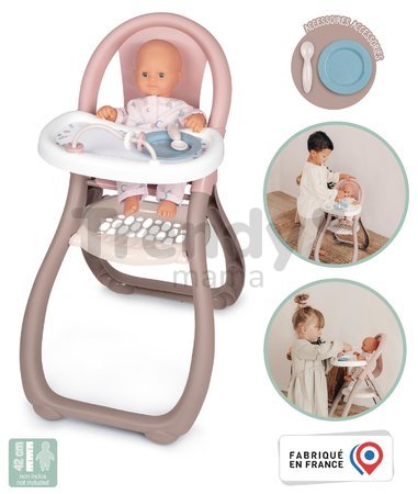 Jedálenská stolička Highchair Natur D'Amour Baby Nurse Smoby s 2 doplnkami pre 42 cm bábiku od 18 mes