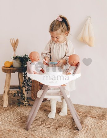 Jedálenská stolička pre dvojičky Twin Highchair 2in1 Natur D'Amour Baby Nurse Smoby pre 42 cm bábiky so 4 doplnkami od 24 mes