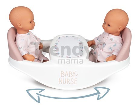 Jedálenská stolička pre dvojičky Twin Highchair 2in1 Natur D'Amour Baby Nurse Smoby pre 42 cm bábiky so 4 doplnkami od 24 mes