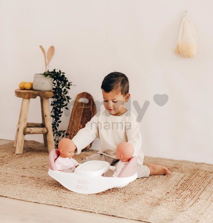 Jedálenská stolička pre dvojičky Twin Highchair 2in1 Natur D'Amour Baby Nurse Smoby pre 42 cm bábiky so 4 doplnkami od 24 mes