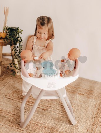 Jedálenská stolička pre dvojičky Twin Highchair 2in1 Natur D'Amour Baby Nurse Smoby pre 42 cm bábiky so 4 doplnkami od 24 mes