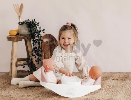 Jedálenská stolička pre dvojičky Twin Highchair 2in1 Natur D'Amour Baby Nurse Smoby pre 42 cm bábiky so 4 doplnkami od 24 mes