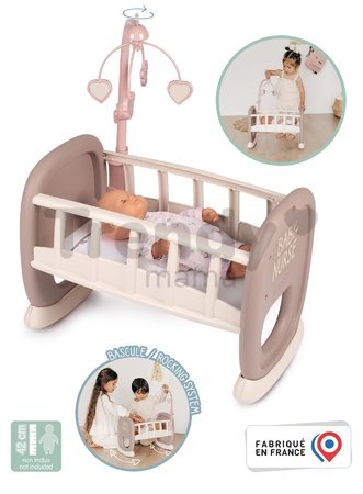 Kolíska s kolotočom Baby´s Cot Natur D'Amour Baby Nurse Smoby pre 42 cm bábiku od 18 mes