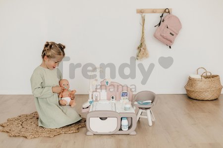 Domček pre bábiku Cocoon Nursery Natur D'Amour Baby Nurse Smoby denná a nočná zóna s elektronickými funkciami 20 doplnkov