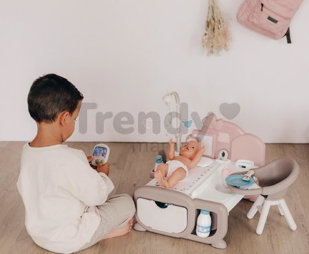 Domček pre bábiku Cocoon Nursery Natur D'Amour Baby Nurse Smoby denná a nočná zóna s elektronickými funkciami 20 doplnkov