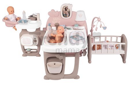 Domček pre bábiku Large Doll's Play Center Natur D'Amour Baby Nurse Smoby trojkrídlový s 23 doplnkami (kuchynka, kúpelňa, spálňa)