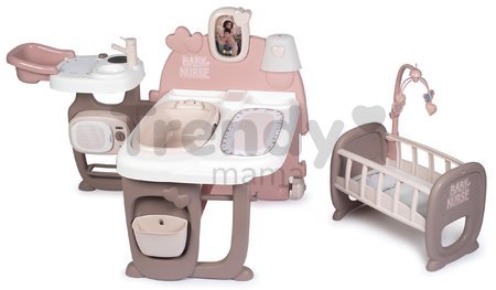 Domček pre bábiku Large Doll's Play Center Natur D'Amour Baby Nurse Smoby trojkrídlový s 23 doplnkami (kuchynka, kúpelňa, spálňa)