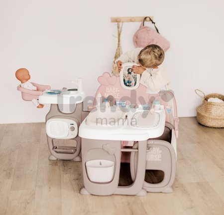 Domček pre bábiku Large Doll's Play Center Natur D'Amour Baby Nurse Smoby trojkrídlový s 23 doplnkami (kuchynka, kúpelňa, spálňa)