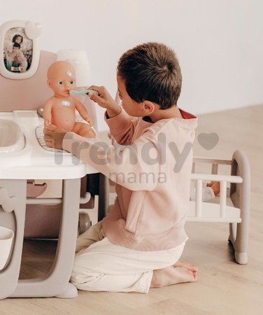 Domček pre bábiku Large Doll's Play Center Natur D'Amour Baby Nurse Smoby trojkrídlový s 23 doplnkami