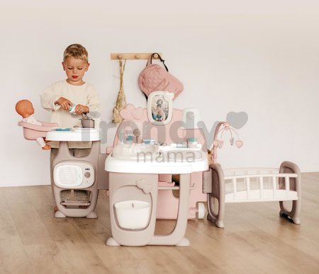 Domček pre bábiku Large Doll's Play Center Natur D'Amour Baby Nurse Smoby trojkrídlový s 23 doplnkami (kuchynka, kúpelňa, spálňa)