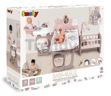 Domček pre bábiku Large Doll's Play Center Natur D'Amour Baby Nurse Smoby trojkrídlový s 23 doplnkami (kuchynka, kúpelňa, spálňa)