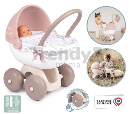 Hlboký kočík s textilom Natur D'Amour Baby Nurse Smoby pre 42 cm bábiku s 55 cm vysokou ergonomickou rúčkou od 18 mes