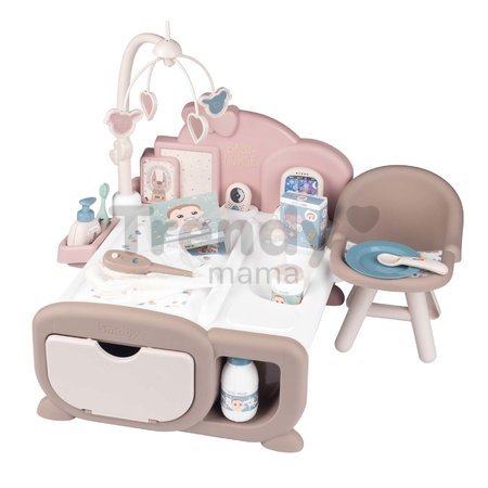 Domček Cocoon Nursery Natur D'Amour Baby Nurse Smoby denná a nočná zóna s elektronickými funkciami 20 doplnkov
