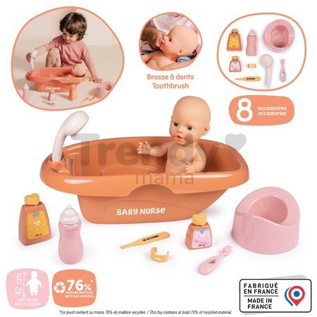 Vanička s nočníkom Bath Set & Accessories Soft Baby Nurse Smoby s 8 doplnkami pre 42 cm bábiku