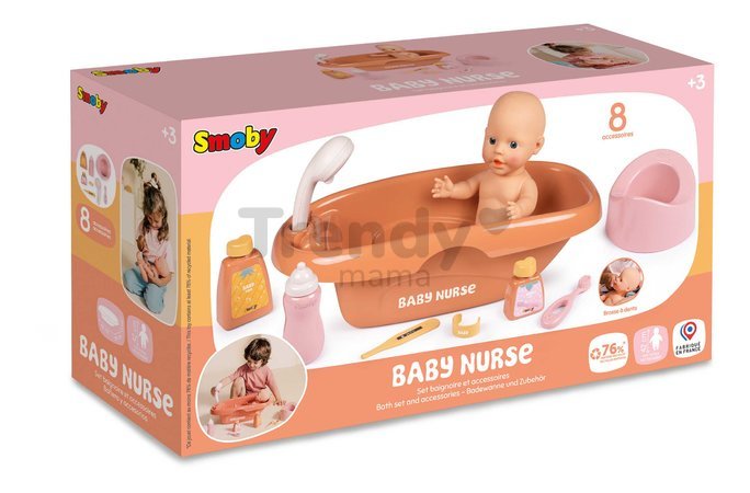 Vanička s nočníkom Bath Set & Accessories Soft Baby Nurse Smoby s 8 doplnkami pre 42 cm bábiku