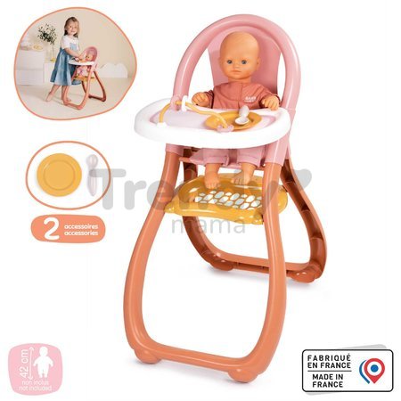 Jedálenská stolička s farebnými krúžkami Highchair Soft Baby Nurse Smoby s lyžičkou a tanierikom pre 42 cm bábiku od 18 mes