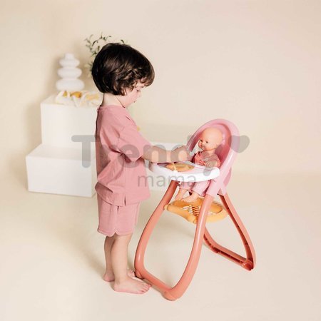 Jedálenská stolička s farebnými krúžkami Highchair Soft Baby Nurse Smoby s lyžičkou a tanierikom pre 42 cm bábiku od 18 mes