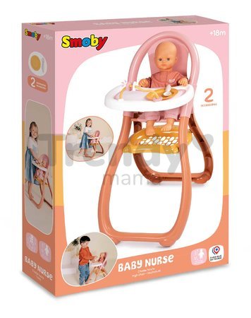 Jedálenská stolička s farebnými krúžkami Highchair Soft Baby Nurse Smoby s lyžičkou a tanierikom pre 42 cm bábiku od 18 mes