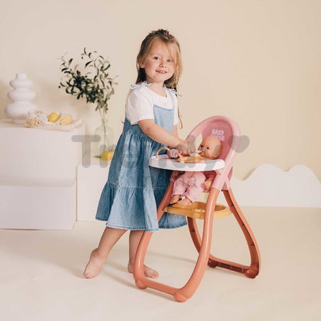 Jedálenská stolička s farebnými krúžkami Highchair Soft Baby Nurse Smoby s lyžičkou a tanierikom pre 42 cm bábiku od 18 mes