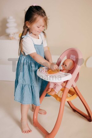 Jedálenská stolička s farebnými krúžkami Highchair Soft Baby Nurse Smoby s lyžičkou a tanierikom pre 42 cm bábiku od 18 mes