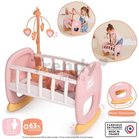 Kolíska s kolotočom Baby´s Cot Soft Baby Nurse Smoby pre 42 cm bábiku od 18 mes