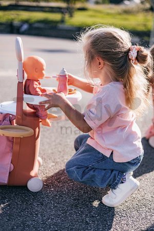 Prebaľovací kufrík s postieľkou na kolieskach 3v1 Nursery Soft Baby Nurse Smoby s jedálenskou stoličkou 6 doplnkov od 18 mes