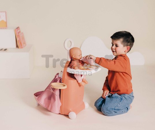 Prebaľovací kufrík s postieľkou na kolieskach 3v1 Nursery Soft Baby Nurse Smoby s jedálenskou stoličkou 6 doplnkov od 18 mes
