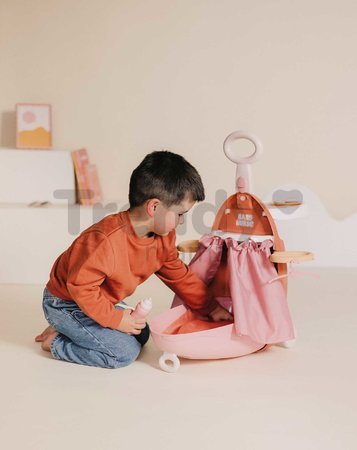 Prebaľovací kufrík s postieľkou na kolieskach 3v1 Nursery Soft Baby Nurse Smoby s jedálenskou stoličkou 6 doplnkov od 18 mes