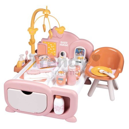Domček pre bábiku elektronický Cocoon Nursery Soft Baby Nurse Smoby denná a nočná zóna 16 doplnkov