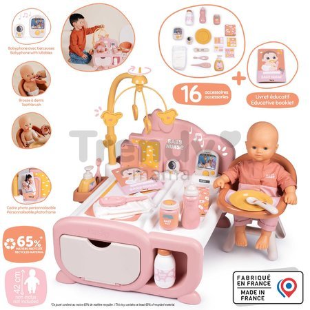 Domček pre bábiku elektronický Cocoon Nursery Soft Baby Nurse Smoby denná a nočná zóna 16 doplnkov