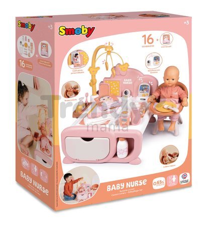 Domček pre bábiku elektronický Cocoon Nursery Soft Baby Nurse Smoby denná a nočná zóna 16 doplnkov