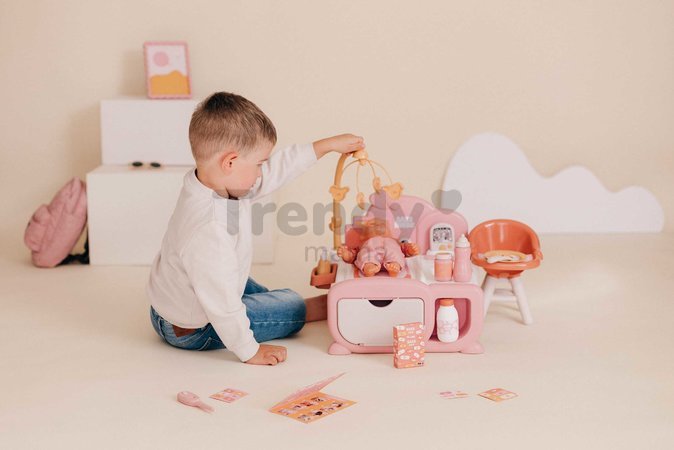 Domček pre bábiku elektronický Cocoon Nursery Soft Baby Nurse Smoby denná a nočná zóna 16 doplnkov