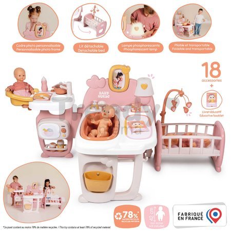Domček pre bábiku trojkrídlový Large Doll´s Play Center Soft Baby Nurse Smoby kuchynka spáľňa a kúpelňa s 18 doplnkami