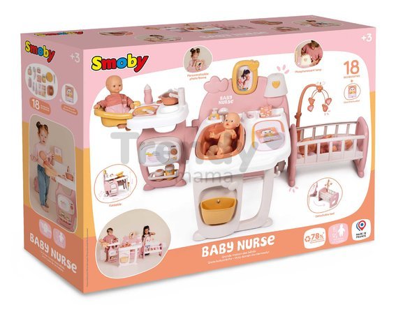 Domček pre bábiku trojkrídlový Large Doll´s Play Center Soft Baby Nurse Smoby kuchynka spáľňa a kúpelňa s 18 doplnkami