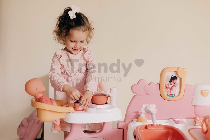 Domček pre bábiku trojkrídlový Large Doll´s Play Center Soft Baby Nurse Smoby kuchynka spáľňa a kúpelňa s 18 doplnkami