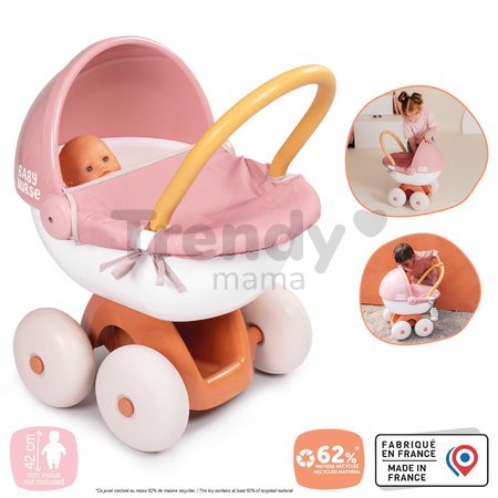 Hlboký kočík s textilom Pram Soft Baby Nurse Smoby pre 42 cm bábiku s 54 cm vysokou ergonomickou rúčkou od 18 mes