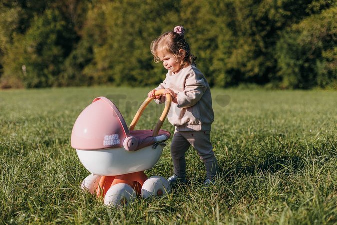 Hlboký kočík s textilom Pram Soft Baby Nurse Smoby pre 42 cm bábiku s 54 cm vysokou ergonomickou rúčkou od 18 mes
