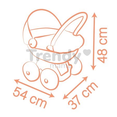 Hlboký kočík s textilom Pram Soft Baby Nurse Smoby pre 42 cm bábiku s 54 cm vysokou ergonomickou rúčkou od 18 mes