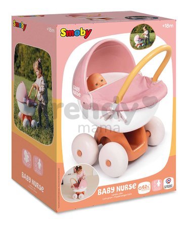 Hlboký kočík s textilom Pram Soft Baby Nurse Smoby pre 42 cm bábiku s 54 cm vysokou ergonomickou rúčkou od 18 mes