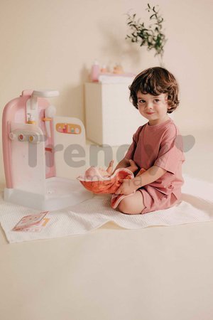 Kúpeľňa s funkčnou sprchou pre bábiky Shower Soft Baby Nurse Smoby s osuškou odnímateľnou sprchovou hlavicou a náučna brožúrka