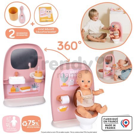 Kúpeľňa so záchodom pre bábiky Toilets Soft Baby Nurse Smoby s toaletným papierom a sada na umývanie zubov