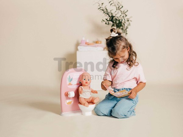 Kúpeľňa so záchodom pre bábiky Toilets Soft Baby Nurse Smoby s toaletným papierom a sada na umývanie zubov