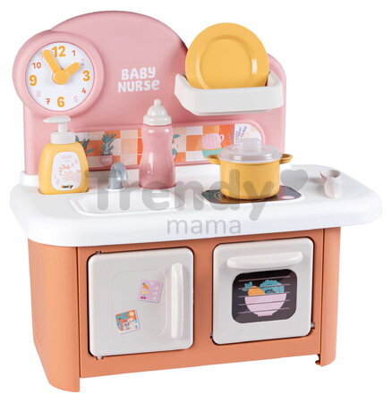 Kuchynka pre bábiku Baby Nurse Kitchen Smoby s varnou doskou a rúrou so 6 doplnkami od 18 mes