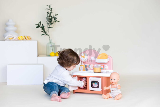 Kuchynka pre bábiku Baby Nurse Kitchen Smoby s varnou doskou a rúrou so 6 doplnkami od 18 mes