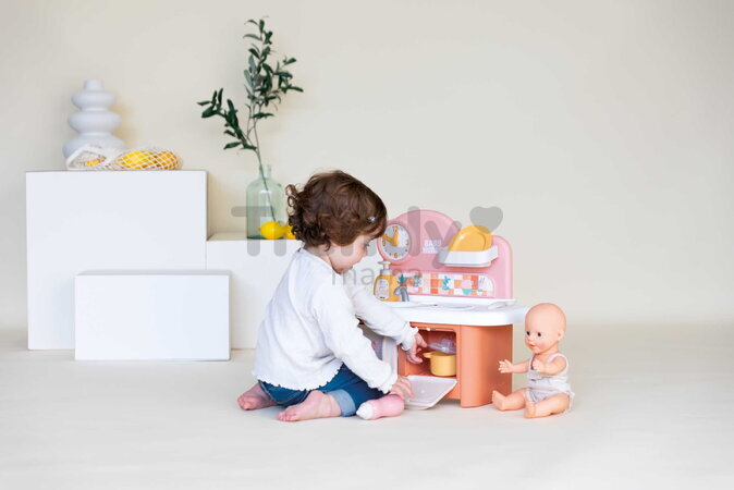 Kuchynka pre bábiku Baby Nurse Kitchen Smoby s varnou doskou a rúrou so 6 doplnkami od 18 mes