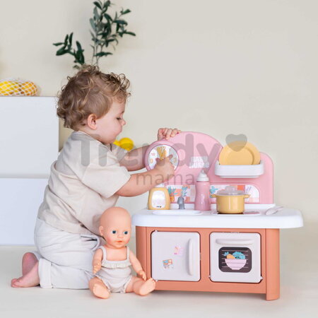 Kuchynka pre bábiku Baby Nurse Kitchen Smoby s varnou doskou a rúrou so 6 doplnkami od 18 mes