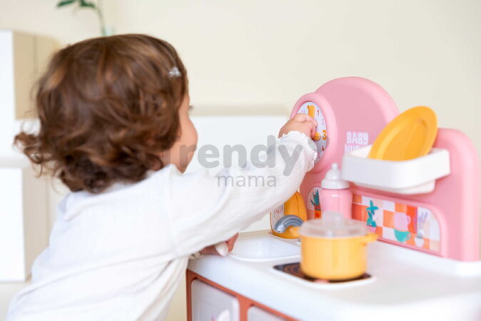 Kuchynka pre bábiku Baby Nurse Kitchen Smoby s varnou doskou a rúrou so 6 doplnkami od 18 mes
